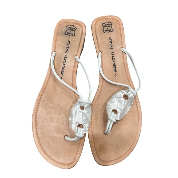 Athena Alexander Shoes - Athena Alexander Womens White Leather Thong Sandals Resin Ring Detail Size 6